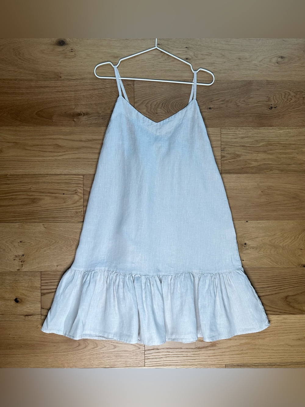 BELLAMBRA Linen Ruffle Slip Dress Off White Minimalist Cottage-Core Sz M EUC